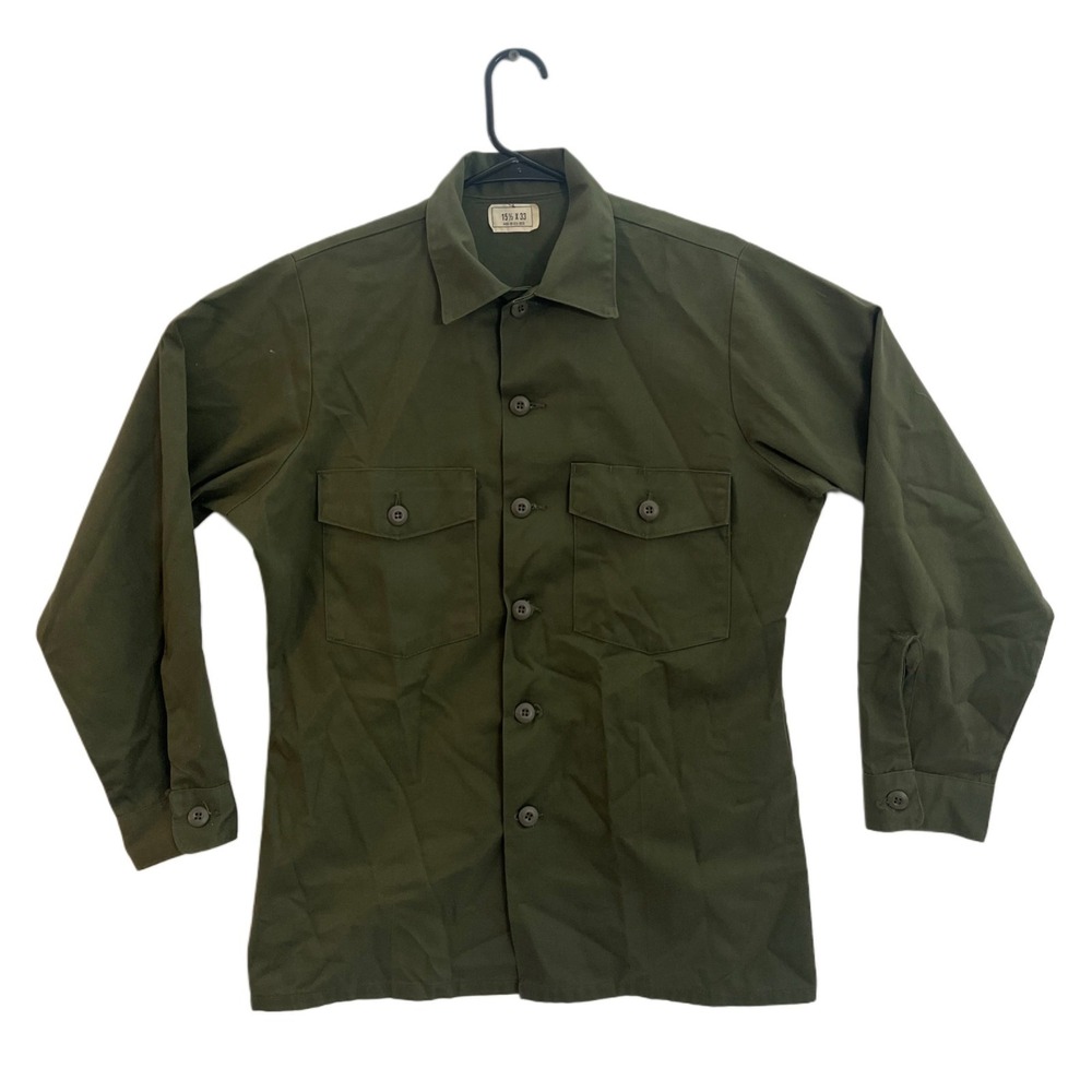 Men's Sema Utility Long Sleeve Button Up Shirt Sz 15 1/2 x 33 Green